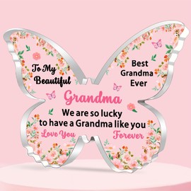 JETTOP Grandma Gifts-Best Grandma Birthday Gifts from Grandchildren Beautiful Grandma Christmas Mothers Day Butterfly Acrylic Presents So Lucky Have a Grandma