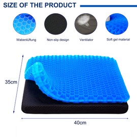 KUIZHEN Gel Seat Cushion, Double Thick Breathable Seat Double Thick Gel Seat Cushion Cushion Cool Gel Cushion Honeycomb Design for Car Office Home Wheelchair&Chair