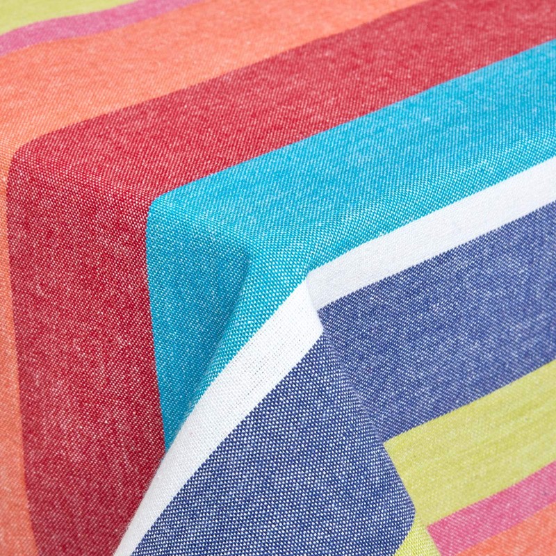 HOMESCAPES Multi Stripe Cotton Tablecloth 4 to 6 Seater Rectangular