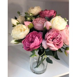 3 Ramo Rosa peonia Artificial Flores de Seda Artificiales decoración Ramo Novia Boda hogar jardín 15 años Bautizo (Rosa Combinado)