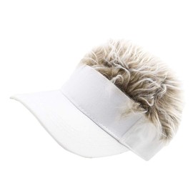 Homoyoyo Mens Wigs Novelty Hair Visor Sun Cap Wig Peaked Baseball Hat with Spiked Hairs- Unisex Adjustable Baseball Hat Fake Hair Sun Visor Cap Hats (Adult/White) Men's Baseball Caps