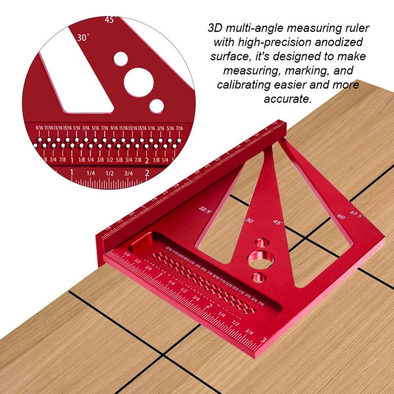Upgrade Woodworking Measuring Ruler Metric/Inch 3D Multi-Angle Aluminum Alloy 22.5/30/45/60/67.5/90