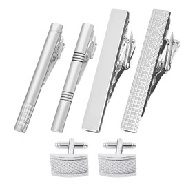 4 Pieces Tie Clips, 1 Pair Cufflinks, Tie Clips Men's, Suit Accessories, Tie Pins, Tie Clip Set for Men, Iron, No