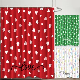 Hahafelt 3 Pieces Valentine's Day Shower Curtain St. Patrick's Day Easter Shower Curtain Farmhouse Holiday Bathroom Decor Waterproof Fabric Curtains with Hooks for Bathroom