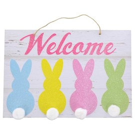 Welcome Easter Bunny Cotton Tail Sign Wall Hanging Decor 13 x 9 inch
