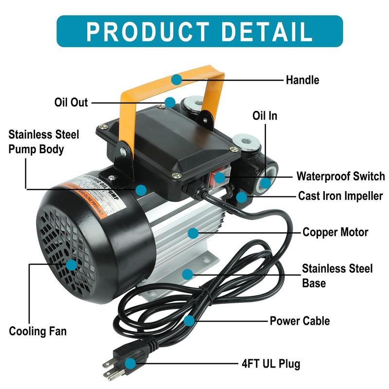 110V AC 550W Self Priming Electric Transfer Pump, 60L/min Oil