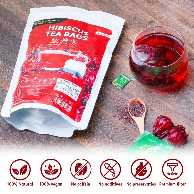 Indochine Blends Hibiscus Tea Bags | 100% Pure Hibiscus Flower