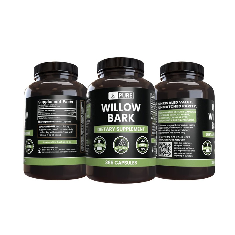 PURE ORIGINAL INGREDIENTS Willow Bark Extract (365 Capsules) No Magnesium