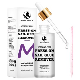 MAGIC ARMOR Press on Nail glue Remover with Crystal Stick,Acetone-Free Gel Nail Remover – 60ml(2.03fl.oz) Odorless Formula for Press On Nails, Fake Nails, Suitable for salons and beginners