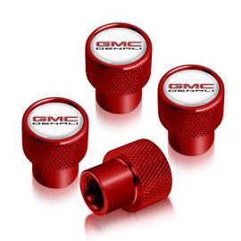 iPick Image for GMC Denali Nameplate in White on Red Aluminum Tire Valve Stem Caps - Official Licensed