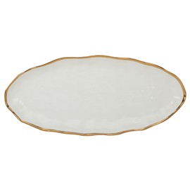 Regency Gold 19.5-Inch Porcelain Oval Fish Platter with Scalloped Edges & Metallic Gold Rim, Elegant Serving Platter for Fish, Appetizers & Side Dishes, Ideal for Entertaining, Everyday