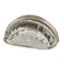 10 Pack of Scalloped Shell Shaped Melon Crystal Glass Round Cup Pulls/Knobs with 3 Inch Mounting Distance (Satin Nickel) for Bathroom/Kitchen cabinets Drawers/nightstand/Furniture