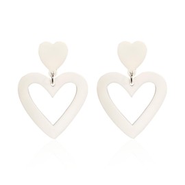YUNXI Valentines Day Earrings for Women Red Love Heart Dangle Earrings Sparkling Double Heart Earrings for Valentines Day Gifts for Her 80 90s Retro Earrings for Women Jewelry Gifts (White)