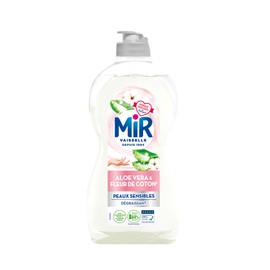 Mir Vaisselle Pflege Aloe Vera & Baumwollblüte – respektiert empfindliche Haut – entfettet – ohne Konservierungsstoffe – ohne Allergene Duft – Lieblingsmarke der Franzosen – Flasche mit 450 ml