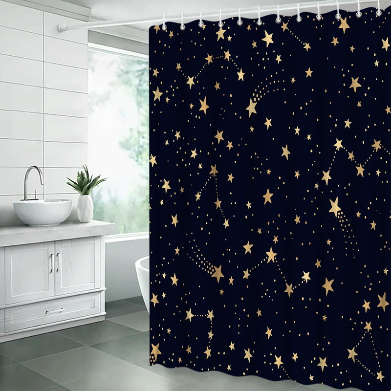 WANVYON Celestial Shower Curtain Cute Star Glitter Starry Sky Astrology
