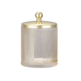 Indecor Home Glass Jar with Metal Lid for Bathroom Organization - Ideal for QTips, Cotton Balls, and More, Tan/Gold