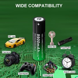 18650 Rechargeable Battery 9900mAh Large Capacity 3.7Volt Li-ion Batteries for Flashlight Headlamp (Button Top, 20 Pack)