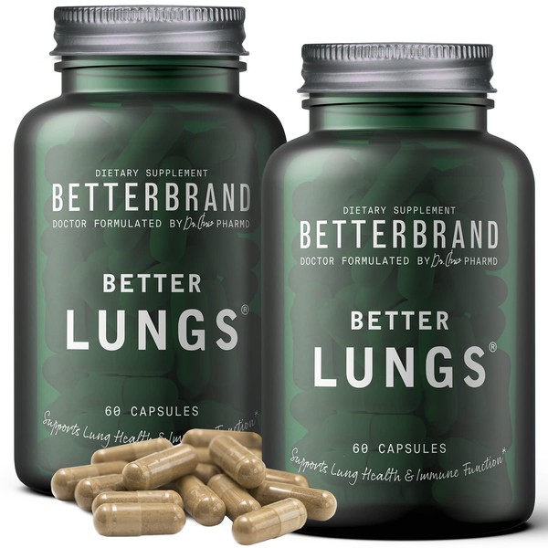 Betterbrand BetterLungs Daily Respiratory Health Supplement (60 Capsules) | with Vitamin D, Elderberry, Ginseng, Mullein, and Reishi Mushroom | for Lung Health, Allergy, Sinus, and Mucus Relief