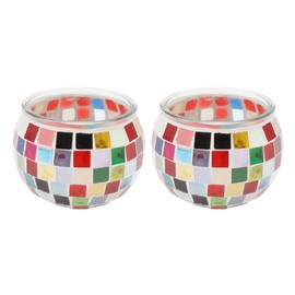 2PCS Mosaic Glass Tea Light Holder Romantic Deocrative Scented Candle Holder for Living Room