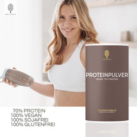 Protein powder, strawberry vanilla, 70% protein, 3 plant protein sources, contains healthy intestinal bacteria, vegan and gluten-free, soy-free