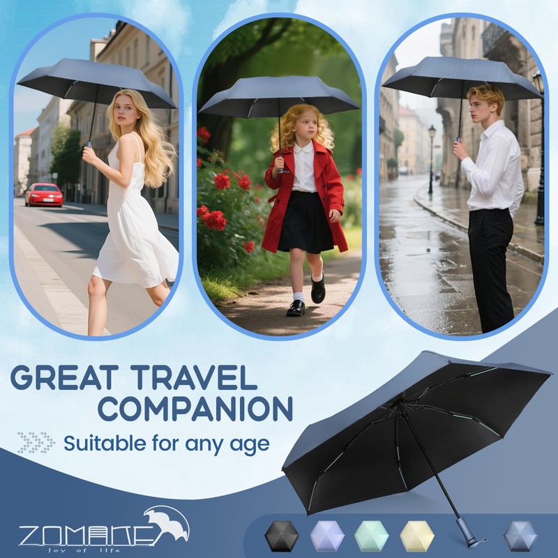 ZOMAKE Folding Umbrella, Parasol, Ultra Lightweight, Compact, Elastic Handle Design,