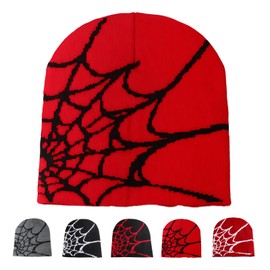 JYJLLM Spider Web Running hat，Beanie hat，Unisex of Skull Cap, Cotton Beanie，Suitable for Hat for Running Cycling，Sleeping Cap，Running Hats，Exquisite hat Gifts for Men Women (Cotton, Red and Black)