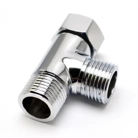 3-Way Connection Valve, Brass T Piece Water Connection Distributor, G1/2 Specification, 40 x 60 mm, with 6 Washers, 3-Way Switching Valve, Water Connection Distributor, for Kitchen and Bathroom