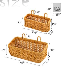 RAMFIYN 2 pack Wall Hanging Baskets for Storage Square Woven Hanging Basket with Hangers Boho Style Hanging Storage Basket for Home Decor Bathroom Kitchen