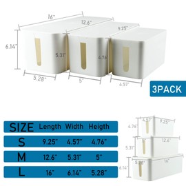 YaeCCC Cable Management Organizer Box Power Strips Hider Power Cords Hider for Desk, TV, Computer, USB Hub,Cords (Set of Three) White