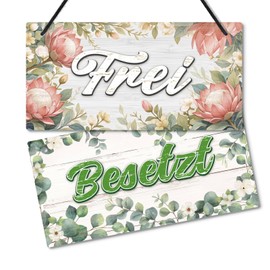 Putuo Decor Free/Occupied Door Sign - Vintage Toilet Sign Printed on Both Sides with Floral Motif for Toilet Bathroom Office