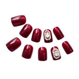 Healeved 24pcs Women's Girls Fake Nails Red Diamond Nail Stickers Diy False Nail Tips No Odor Strong for Diy Nail Art