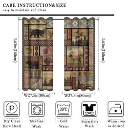 Kazynee Vintage Deer Bear Farmhouse Ultra Soft Premier Blackout Curtains,Retro Cabin Lake Country Lodge MooseThermal Insulated Bedroom Noise Reducing Patio Door Grommet Top,2 Panels 63L x 27.5W