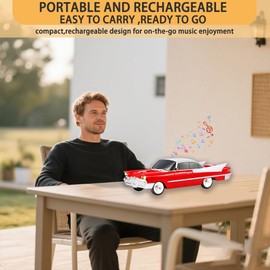 WSTER WS-1965 Bluetooth Replica Speaker – Retro Rocket Car Design, HD Sound, TWS, LED Party Lights, FM Radio, USB/TF Playback, Built-in Microphone – Portable Surprise Gift for Car Lovers (Red)