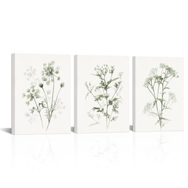 LoveHouse Green Canvas Wall Art Sage Green Floral Leaves Painting Watercolor Plant Pictures Prints