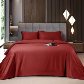 Shilucheng Bamboo Sheets Set 4/6 Pc, Cooling Breathable & Hotel Luxury Super Silky Soft, 16-18" Deep Pocket, Wrinkle, Fade Resistant Springtok:_Bamboo-Burgundy_King_6PC