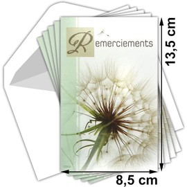 Afie C5202 Thank You Sympathy Pack of 5 Identical Cards + 5 White Envelopes Size 9 x 14 cm Funeral Death Mourning Dried Flower Dandelion Seeds Sowing Pouch Made in France