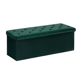 B FSOBEIIALEO Storage Ottoman Bench, Folding Tufted Ottomans with Lids, Extra Large 140L Storage Boxes Footrest Bench for Bedroom, Luxury Velvet Fabric 43 Inches Green