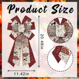 Large Fall Wreath Bows Thanksgiving Fall Bows for Wreath Brown Crimson Coffee Teatime Burlap Decor Bows for Thanksgiving Fall Autumn Front Door Indoor Outdoor Tree Topper Wreath Decoration Supplies
