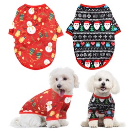 HYLYUN Dog Christmas Shirt 2 Packs - Christmas Pet Shirt Soft Breathable Puppy Shirts Printed Pet Clothing for Small Dogs and Cats M