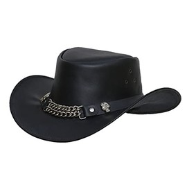LuxHide Cowboy Western Cow Hide Top Grain Leather Handcrafted Skull Top Hat (XX-Large, xx_l) Black