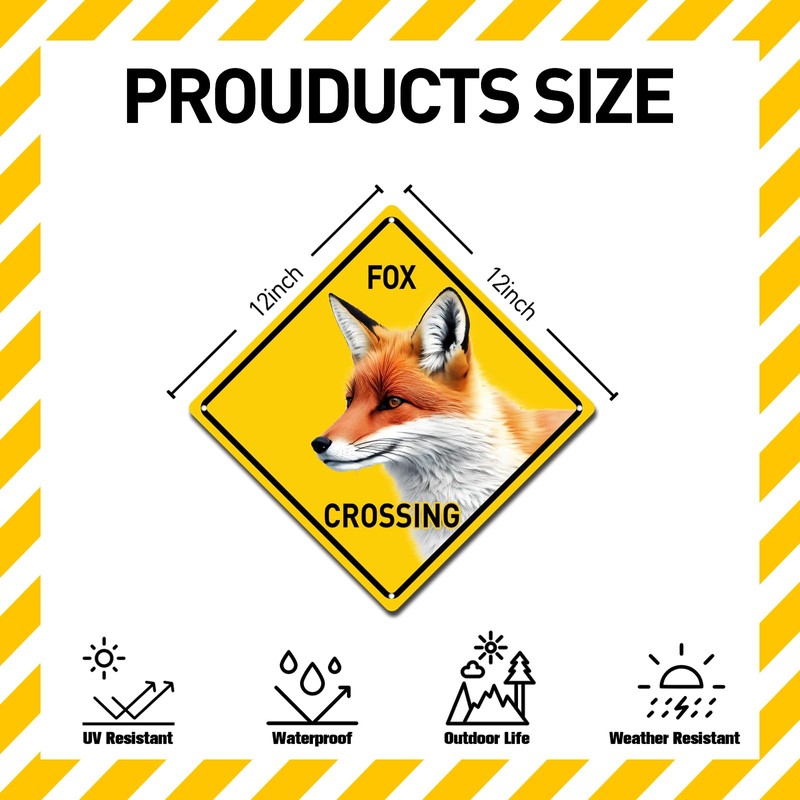 BTHUKO Fox Crossing 12" X 12" Funny Novelty Road Wall