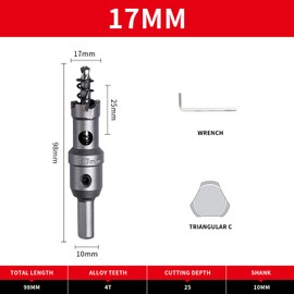LAIWEI Hole Saw 17 mm, Steel Drill, Hole Cutter Metal, Drill Bit Stainless Steel, Sharp and Durable Drill Metal