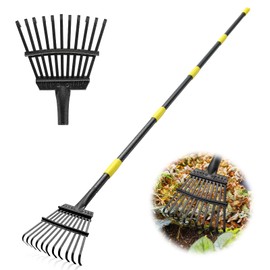 Garden Rake for Leaves - Heavy Duty Metal Leaf Rakes for Yard,Lawn,Shrub,Grass,Mulch,8.5" Small Head,6ft Adjustable Handle for Kids Adults