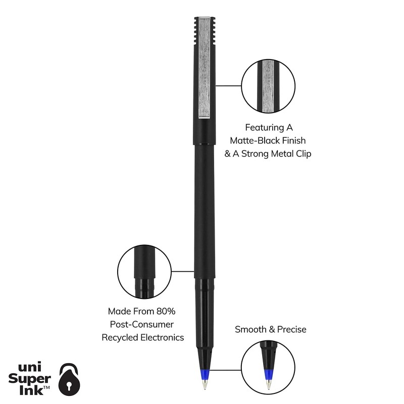 Sanford Uniball Roller Stick Pen, 0.5mm Micro Point, Blue Ink,