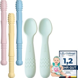 Beißröhrchen Zahnungshilfe Beißring Baby esslernlöffel baby Bpa-Frei Silikon 5 Stück Us-Cpc Zugelassene Greifling (5 Stück-D)