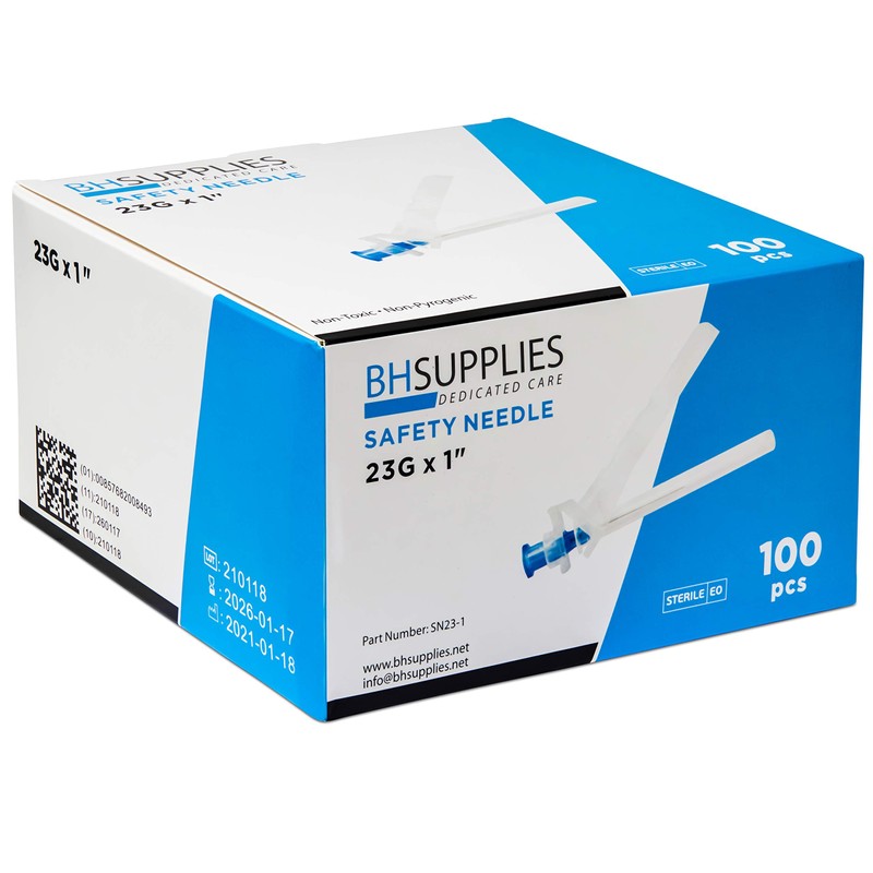BH SUPPLIES Safety Needle 23G x 1" (Box of 100)