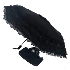 Ruoxian Black Princess Lace Folding Umbrella with UV Protection, Auto Open/Close, 40-Inch Diameter
