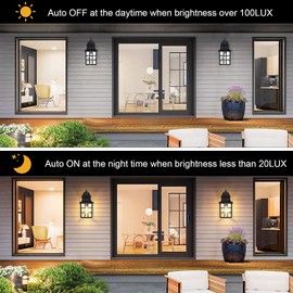 WIHTU WIHTU 2-Pack Dusk to Dawn Outdoor Wall Lights, Sensor Exterior Light Fixtures, Porch Lights, Black Waterproof Wall Sconces, Outside Lighting for Garage, Front Door