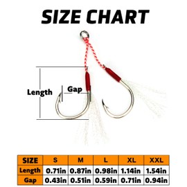 Piscorush Double Assist Hooks Set with Glow Teaser Stinger Dancing Stinger Jigging Hooks Replacement Fishing Hooks for Slow Pitch Jigs Vertical Jigging Lures (10Pcs Set, XXL - (Hook Length: 1.54"))