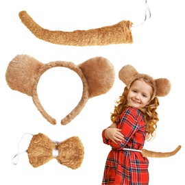 XNIVUIS 3-Piece Teddy Bear Costume Set, Bear Costume Accessories, Bear Ears, Headband, Bow Tie, Tail, Cute Costume Accessories, Animal Costume for World Book Day, Party, Carnival, Easter (Brown)